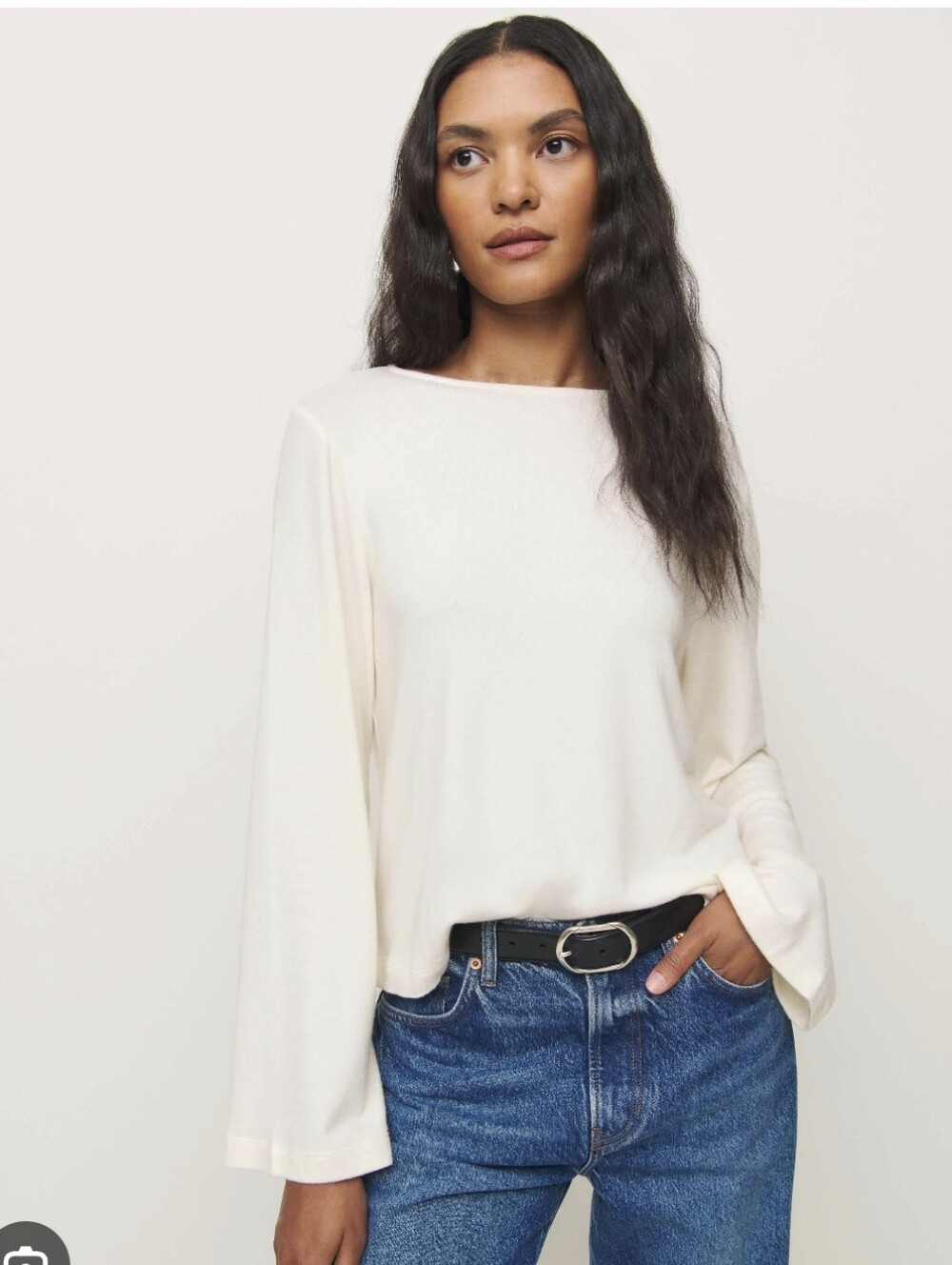 Reformation Eternity Knit Top in Fior Di Latte Cream Ribbed Long Slevee Sz M